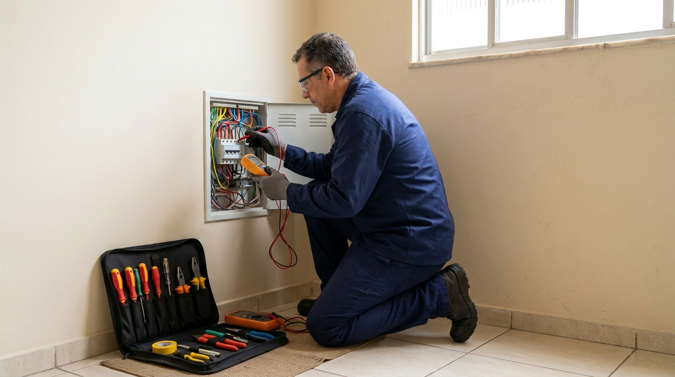 Eletricista atendendo em residência em Atibaia‑SP