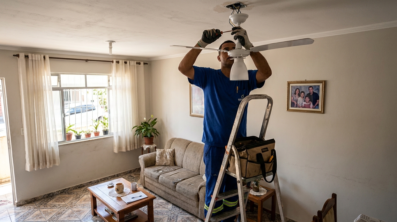 Instalacao de ventilador de teto residencial em Atibaia‑SP